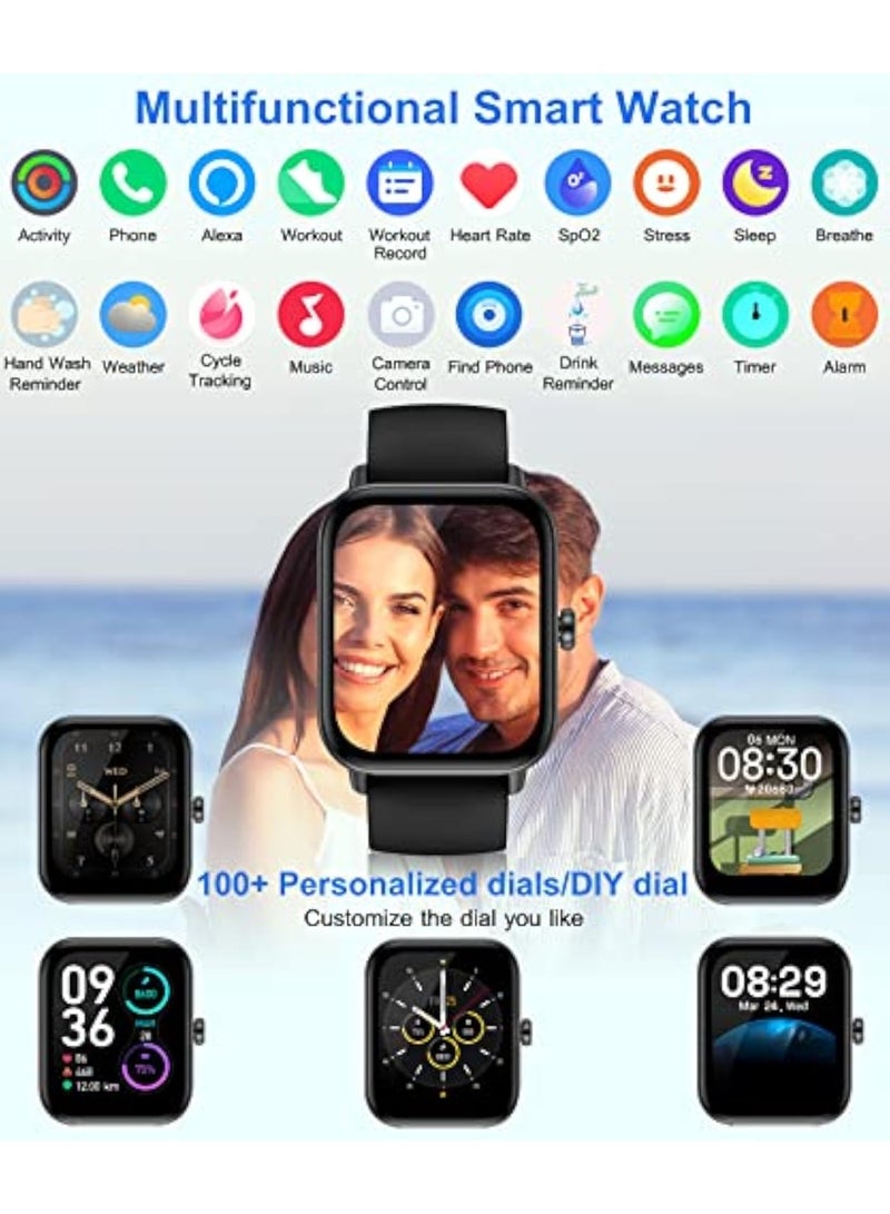 IDW13 Smart Watches for Men Women with Bluetooth Calling,1.8" Screen Activity Tracker, Heart Rate/Sleep/SpO2 Monitor, Make/Answer Calls, 100 Sports Modes IP68 Waterproof Smartwatch for Android iOS(Black) - Image 3
