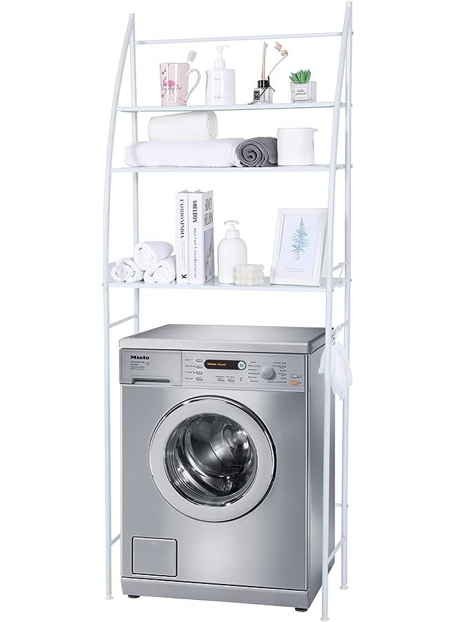 Raxoom Washing Machine Storage Shelf Rack 3 Tiers, Bathroom Shelves Toilet Shelf Space Saving,Easy to Assemble Bathroom Storage Shelf No Drilling White - Image 1