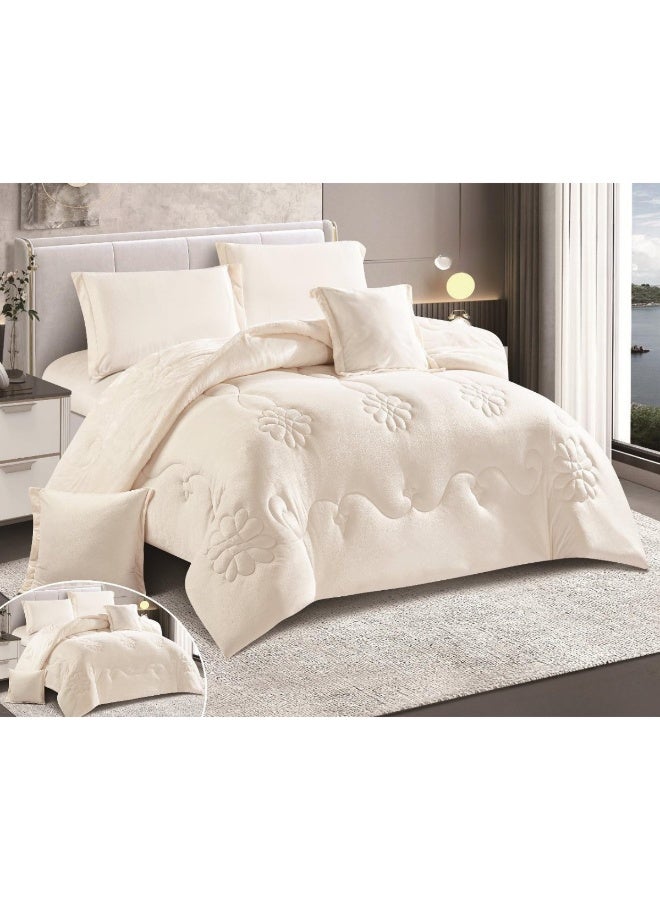 SMART HOME 6 Pieces Winter Comforter Set One Velvet Side And One Side Fur Queen Size 230x250 cm - Image 1
