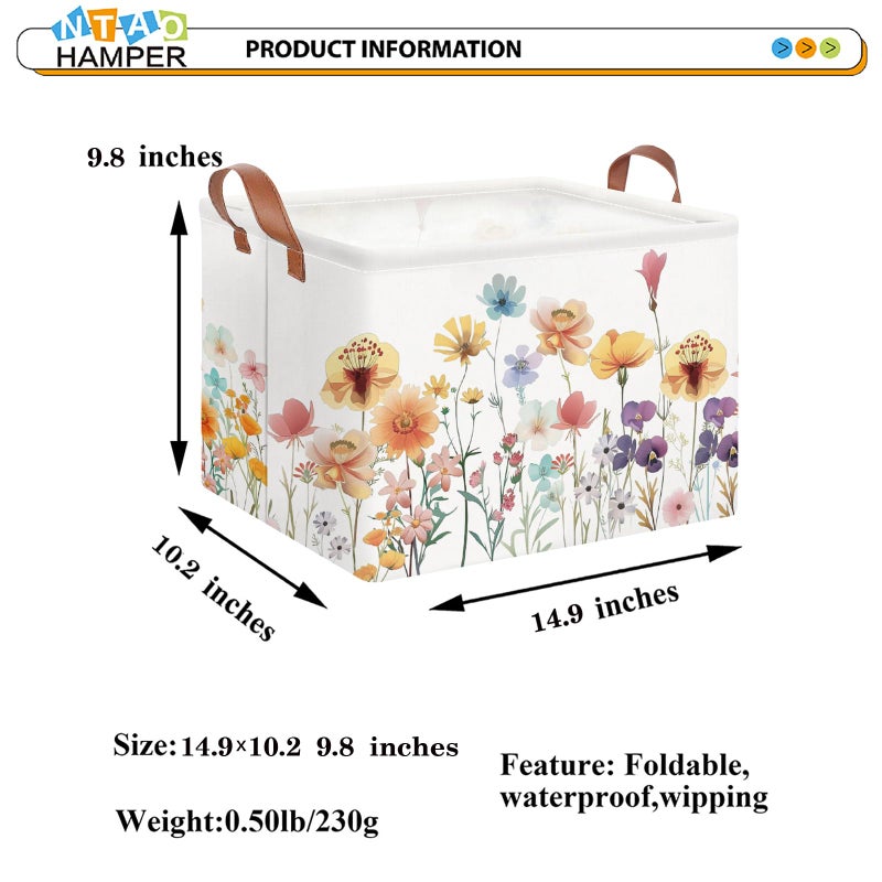 NTAOHAMPER Rectangular Storage Basket Empty,Toys Storage Bin with Handles,Baby Room Decor,Gift Basket,Book Box(Flower) - Image 2