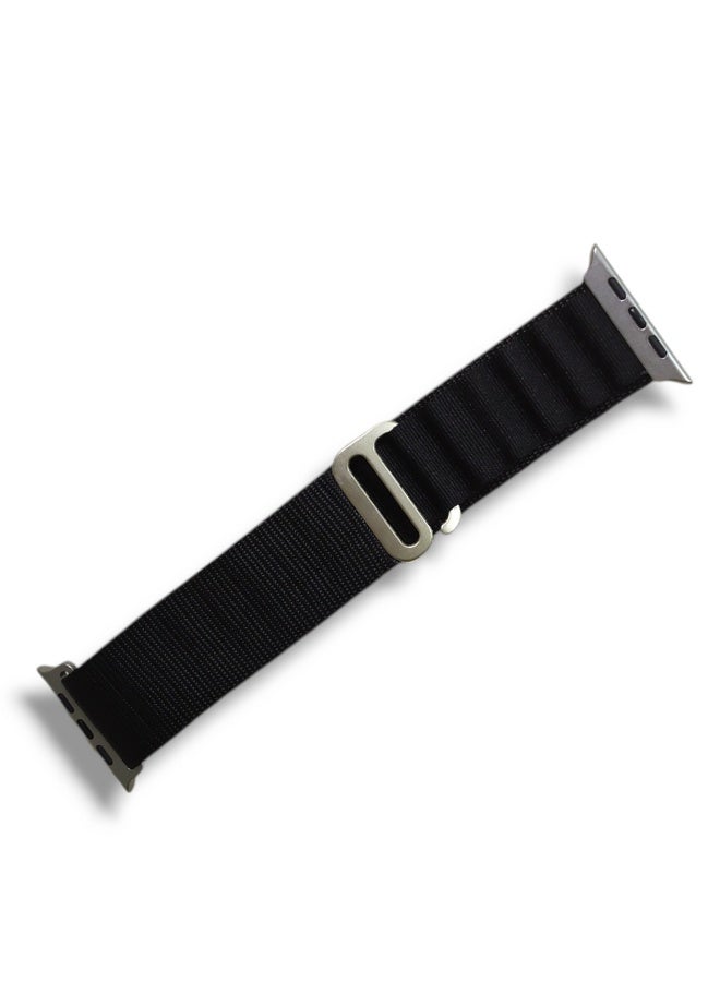 Woven fabric strap compatible with smartwatches - Size 49/45/44/42 mm - Adjustable metal clasp - Black color