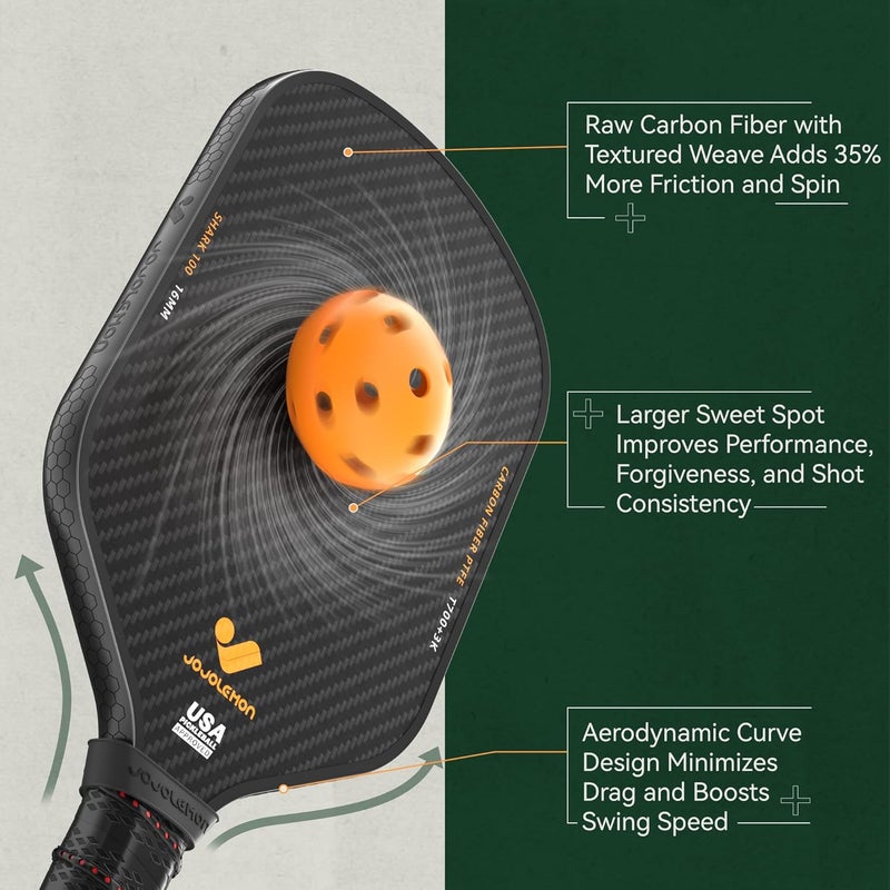 JOJOLEMON Shark 100 Pickleball Paddle with Carbon Fiber Face and 16mm Polymer Core - Image 4