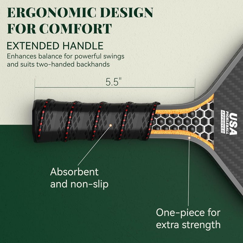JOJOLEMON Shark 100 Pickleball Paddle with Carbon Fiber Face and 16mm Polymer Core - Image 5