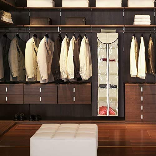 Flipco Hanging Closet Organizer with Zipper 6 Shelves 12x 12 48 Closet Organizers and Storage Hanging Sweater Organizer for Closet Storage Hanging Clothes Sweater Shoe Storage Shelf - Image 2