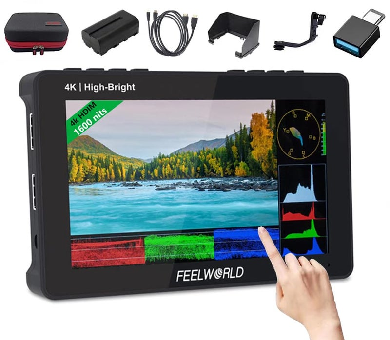 FEELWORLD F6 Pro Battery Carry Case 55 Inch 1600nits High Bright DSLR Camera Field Monitor with Touchscreen Waveform 3D LUT F970 External Kit Install 4K HDMI in Out Typec Input - Image 1
