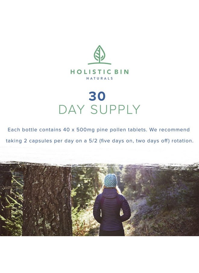 Holistic Bin - Pine Pollen Capsules 500Mg Made W/ 100% Pure Pharmaceutical Grade Wild Harvested California Pine Pollen Powder ; Organic Non Gmo No Fillers ; 30 Day Supply (40 Capsules) - Image 1
