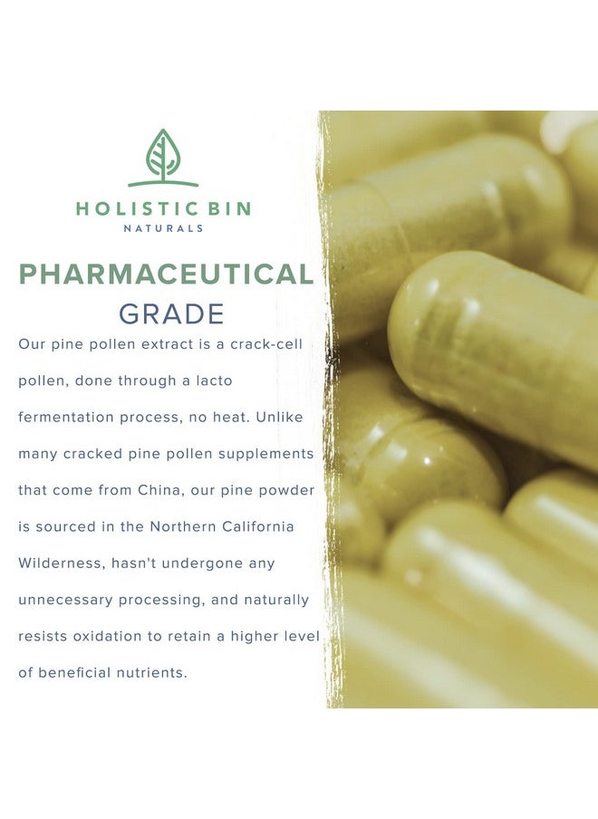 Holistic Bin - Pine Pollen Capsules 500Mg Made W/ 100% Pure Pharmaceutical Grade Wild Harvested California Pine Pollen Powder ; Organic Non Gmo No Fillers ; 30 Day Supply (40 Capsules) - Image 1