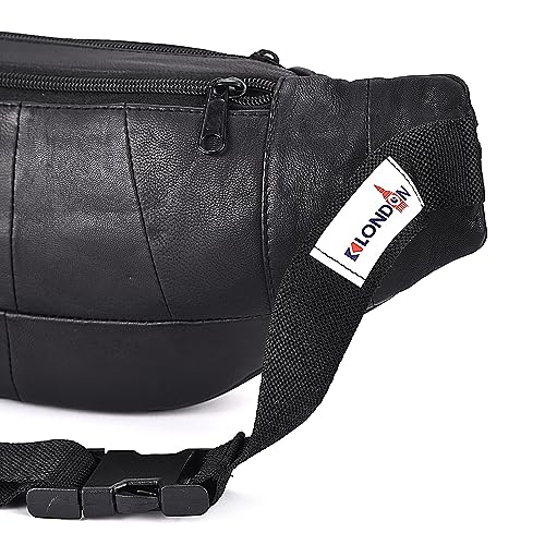 K London Stylish Real Leather Black Waist Bag Elegant Style Travel Pouch Passport Holder with Adjustable Strap(1452_Black) - Image 5