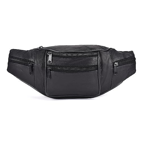 K London Stylish Real Leather Black Waist Bag Elegant Style Travel Pouch Passport Holder with Adjustable Strap(1452_Black) - Image 1