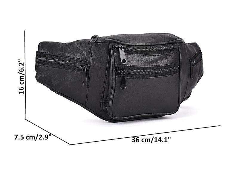 K London Stylish Real Leather Black Waist Bag Elegant Style Travel Pouch Passport Holder with Adjustable Strap(1452_Black) - Image 3