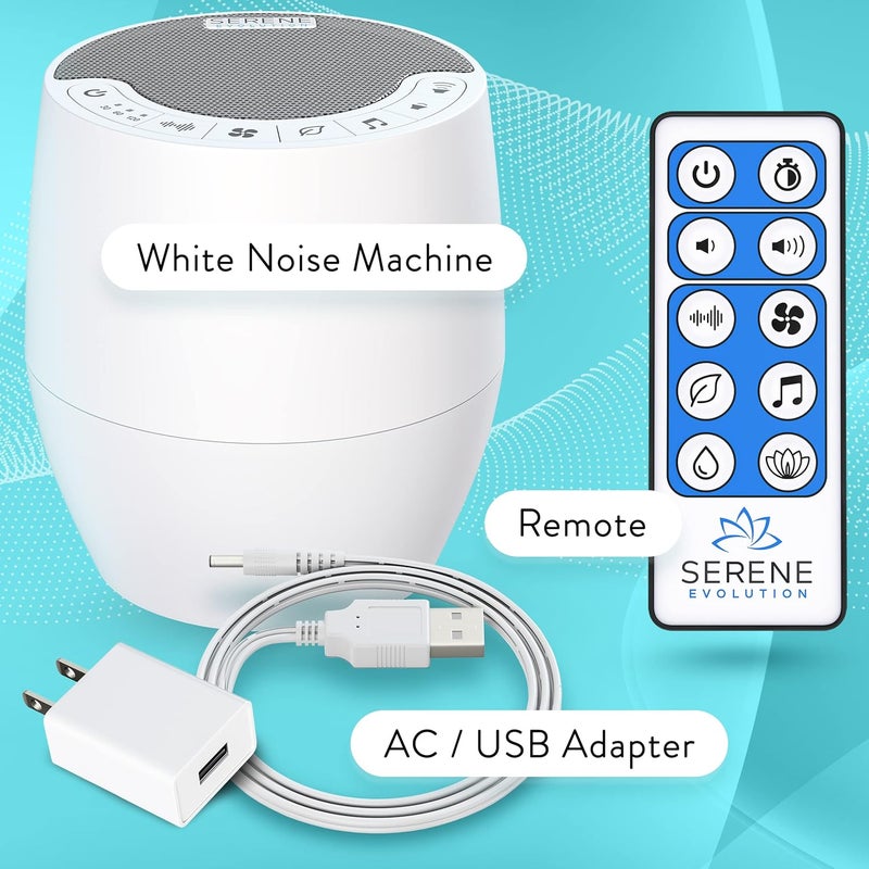 Serene Evolution White Noise Machine with 60 Soothing Sounds - Sound Machine for Adults and Baby - Noise Cancelling Sleep Music Machine with Remote Control - Ideal for Office Privacy - Black - Image 3