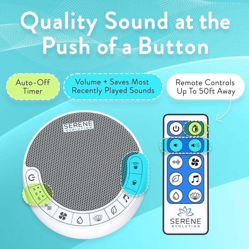 Serene Evolution White Noise Machine with 60 Soothing Sounds - Sound Machine for Adults and Baby - Noise Cancelling Sleep Music Machine with Remote Control - Ideal for Office Privacy - Black - Image 4
