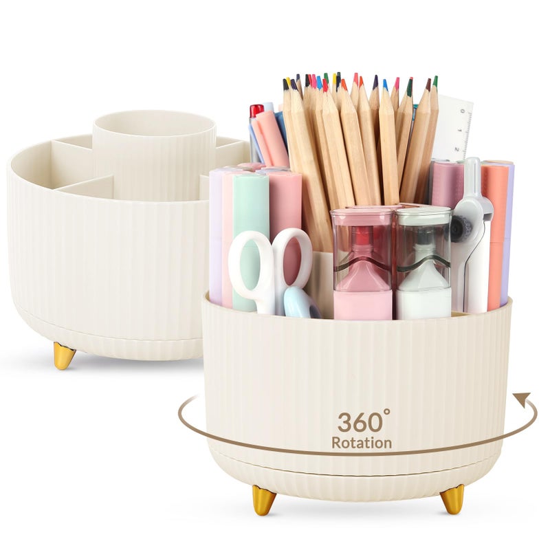 SKYDUE 2 Pack Pen Holder, 360 Degree Rotating Pencil Holder for Desk Organizer, Rotating Desktop Pen Organizer with 5 Slots, Office Supplies, Pencil Cup for Office, School, Home - Image 1