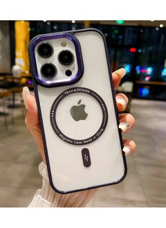 Plating Metal Lens Frame Clear Phone Case Support Magnetic Wireless Charging Ultra Thin Transparent Acrylic Hard Anti fall Shockproof Back Cover For iphone 12/12 Pro (Deep Purple)
