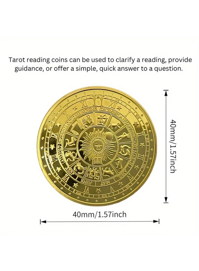Golden Tarot Luck Coin With Zodiac Signs For Feng Shui Fortune Telling And Wishes - Image 3