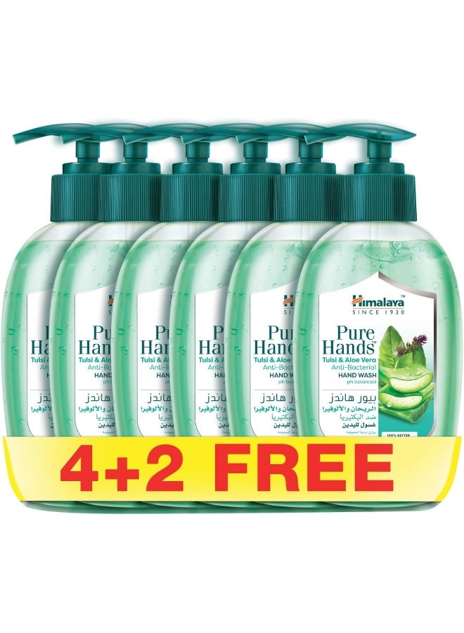Himalaya Pure Hands Tulsi & Aloe Vera Anti-Bacterial Hand Wash 6 x 250ml - Image 1