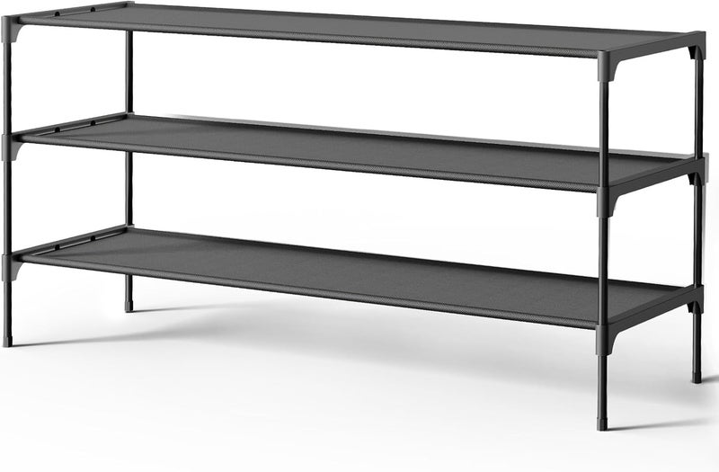 Kitsure Shoe Rack - Non-Woven Shoe Rack Shelf, Shoe Organizer for Closet, Entryway, Garage & Corridor, Stackable Shoe Shelves, 36.2" Wide - 3 Tier, Black - Image 1
