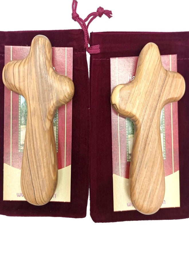 Zuluf Set of 6 Palm Size Olive Wood Crosses 4.2" (10.7cm) – Baptism Cross for Men, Christian Religious Keepsake, Small Catholic Wood Gift for Men and Women CRS133 - Image 1