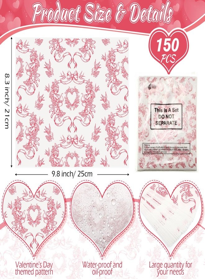 Supervitae 150 Pcs Valentine Wax Paper Sheets for Food Baking Sandwich Wrapping Tissue Heart Parchment Paper Greaseproof Waterproof Basket Liners for Picnic Valentine Party Favors(Cupid) - Image 2