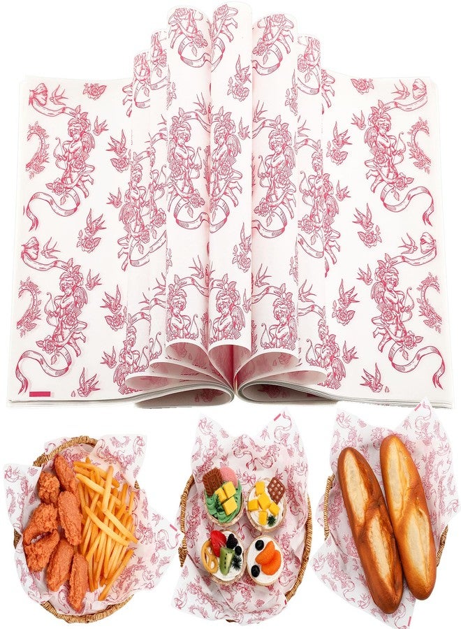 Supervitae 150 Pcs Valentine Wax Paper Sheets for Food Baking Sandwich Wrapping Tissue Heart Parchment Paper Greaseproof Waterproof Basket Liners for Picnic Valentine Party Favors(Cupid) - Image 1