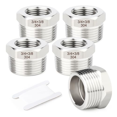 TAISHER 5PCS 304 Stainless Steel New Reducer Hex Bushing 34 NPT Male x 38 NPT Female Reducing Pipe Adapter Fitting - Image 1