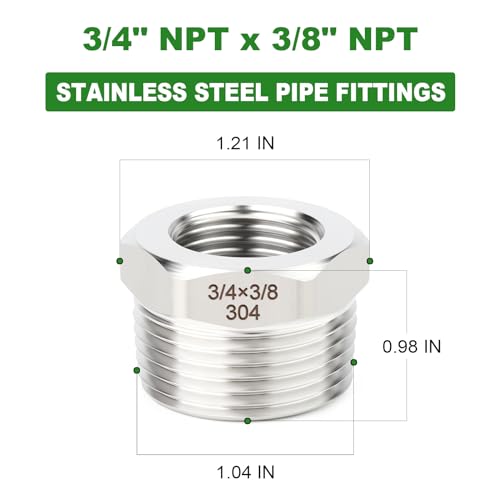 TAISHER 5PCS 304 Stainless Steel New Reducer Hex Bushing 34 NPT Male x 38 NPT Female Reducing Pipe Adapter Fitting - Image 3