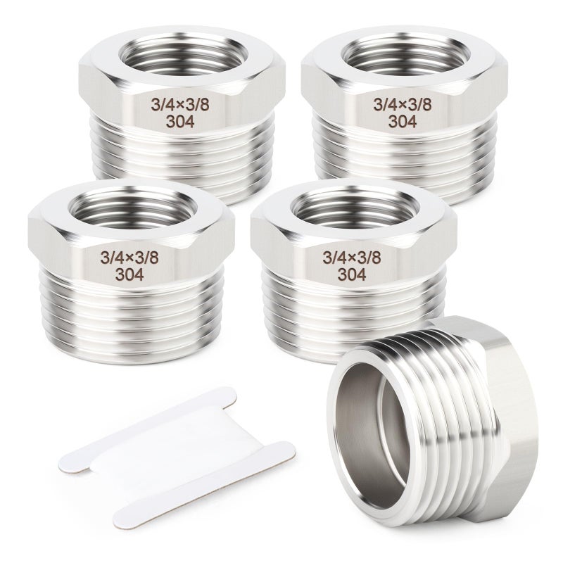 TAISHER 5PCS 304 Stainless Steel New Reducer Hex Bushing 34 NPT Male x 38 NPT Female Reducing Pipe Adapter Fitting - Image 2