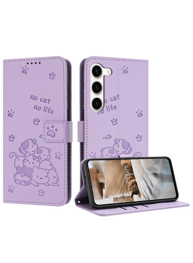 اس-توب جراب لهاتف Samsung Galaxy S23+ 5G، جراب جلدي منقوش عليه صورة قطة صغيرة مع حبل - Image 1