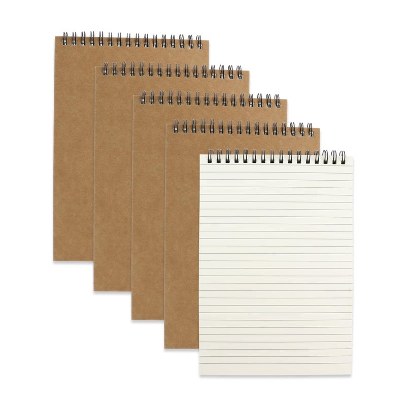 Aacehlh 4 Pcs Top Bound Spiral Notebook,8.3 inch x 5.8 inch,60 Sheet,7mm College Ruled Paper,A5 Spiral Note Pads Memo Lined Notebook Journal for School and Office Supplies (Kraft) - Image 1