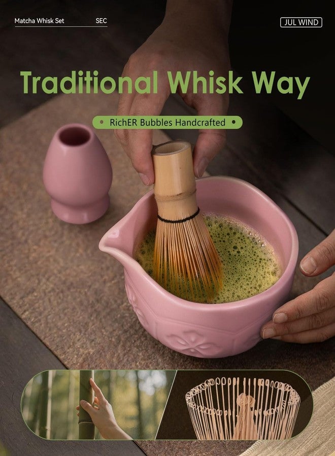 JUL WIND Matcha Whisk Set, Ceramic Matcha Set Includes Bowl with Spout, Whisk and Holder, Bamboo Scoop, Sifter and Tea Towel - 6 Pcs Matcha Kit Gift for Lovers Beginners (Pink) - Image 5