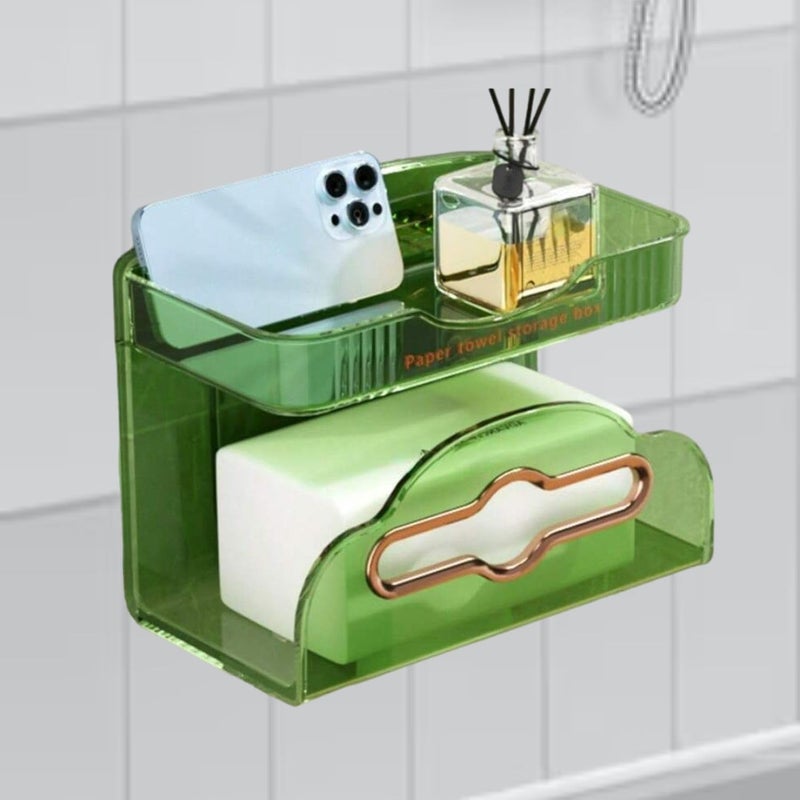 FunBlast Tissue Paper Dispenser - Wall Mount Plastic Tissue Box, Multipurpose Tissue Paper Box with Rack, Washroom Napkin Holder for, Tissue Dispenser for Home, Office (Green) - Image 1