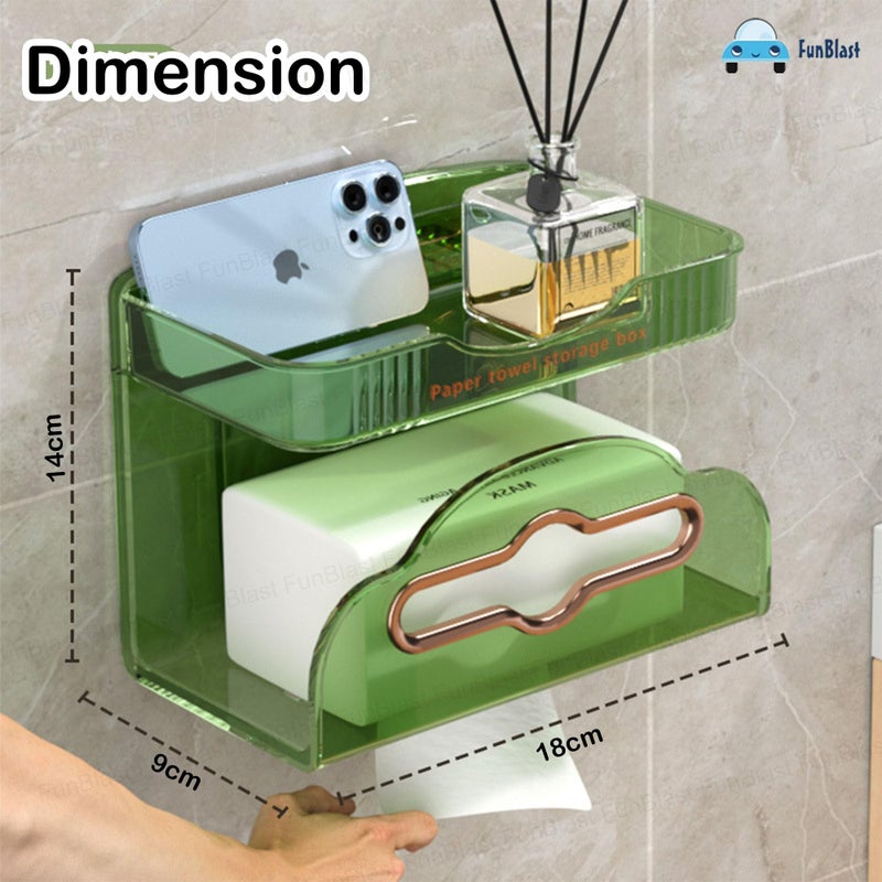 FunBlast Tissue Paper Dispenser - Wall Mount Plastic Tissue Box, Multipurpose Tissue Paper Box with Rack, Washroom Napkin Holder for, Tissue Dispenser for Home, Office (Green) - Image 2
