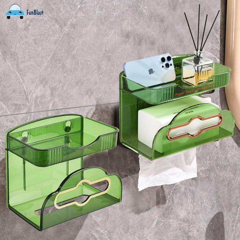 FunBlast Tissue Paper Dispenser - Wall Mount Plastic Tissue Box, Multipurpose Tissue Paper Box with Rack, Washroom Napkin Holder for, Tissue Dispenser for Home, Office (Green) - Image 3