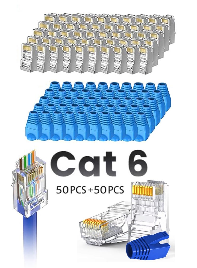 kashemano 50 Pairs CAT6 RJ45 Connectors & Connector Boots,Network Connector for Solid Wire and Standard Cable, Transparent - Image 1
