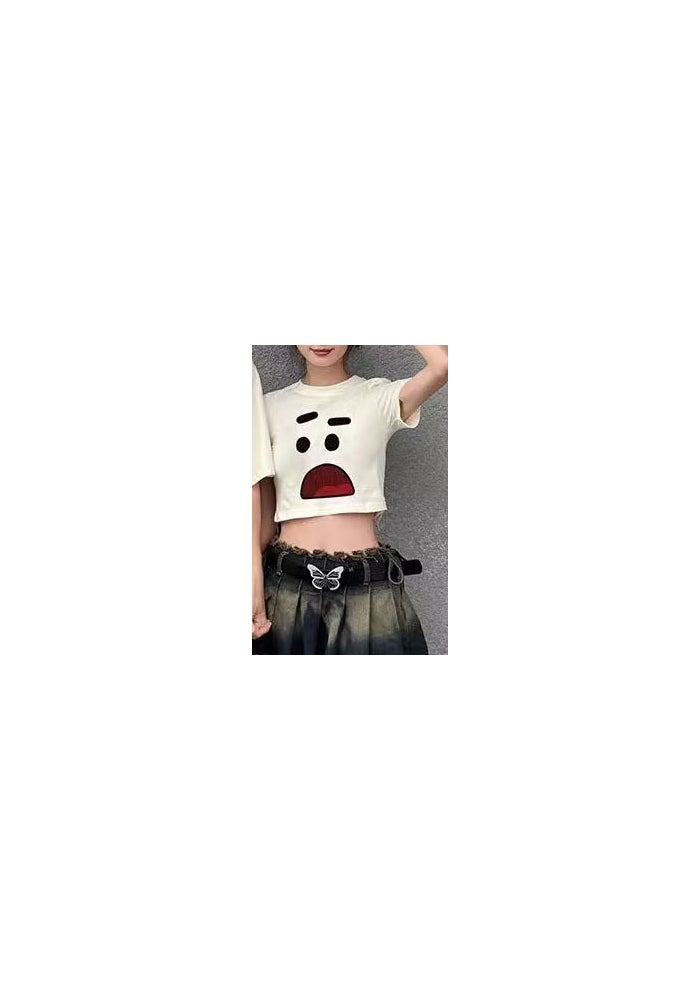 2023 Summer pure cotton men and women couple Foreign Trade personality chic printed short-sleeved T-shirt round neck loose slimming top - Image 1