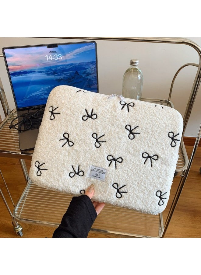 Generic Butterfly Knot Plush Computer Bag Inner Pad For 11 Inch IPad 13 Inch And 14 Inch Laptop Soft Cushioning Breathable Weight Reduction-Color:White Large  - Image 2