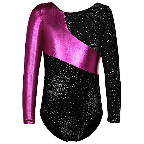 Daxiang Long Sleeves Rainbow Stripes Starry Sky Dancing Athletic Leotard for Little Girl Black 120(4-5Y) - Image 1