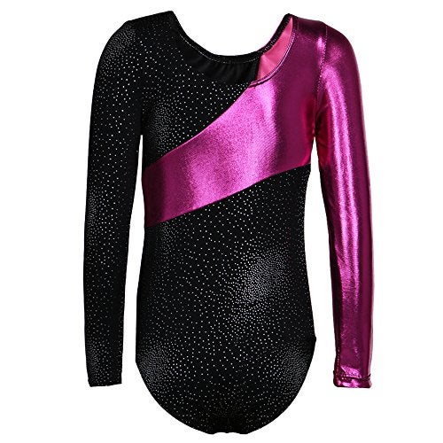 Daxiang Long Sleeves Rainbow Stripes Starry Sky Dancing Athletic Leotard for Little Girl Black 120(4-5Y) - Image 2