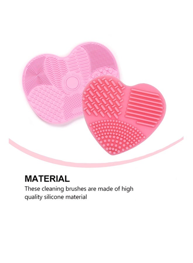 2 Pcs Silicone Make Up Brush Cleaning Mat, Cosmetic Cleaning Pads,Makeup Brush Cleaner Mats, Portable Washing Tool with Suction Cup for Makeup Cosmetic Brushes-Apple shaped & Heart shaped - Image 2