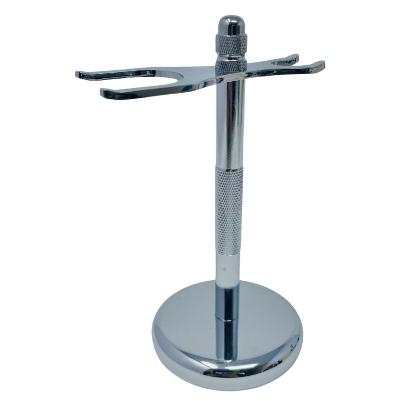 GBS Chrome Brush and Razor Stand Textured Chrome Shaving Stand Stylish and Unbreakable Stand Best for Your Bathroom Everyday Grooming Fits Most 3 and 5 Blade Razors Double Edge Safety Razors and Shaving Brush Stand