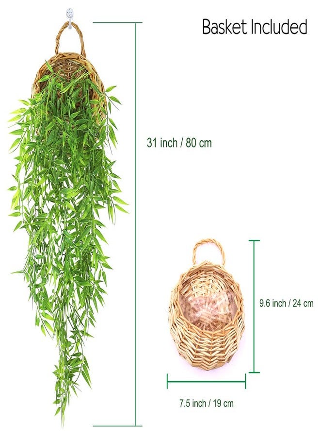 ANZOME Artificial Hanging Plants with Wall Basket, 2.7ft Faux Bamboo Vines for Shelf Decor, Fake Potted Greenery for Bathroom, Kitchen Cabinet Top (DIY Shapeable Set) - Image 2