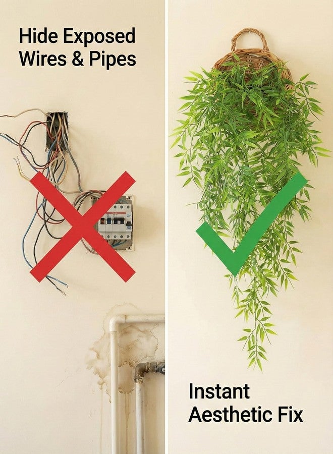 ANZOME Artificial Hanging Plants with Wall Basket, 2.7ft Faux Bamboo Vines for Shelf Decor, Fake Potted Greenery for Bathroom, Kitchen Cabinet Top (DIY Shapeable Set) - Image 3