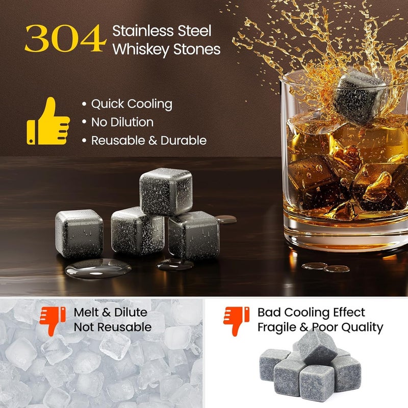 XACA 8PCS Gold and Silver Stainless Steel Whiskey Stones, Reusable Whiskey Ice Cubes with Storage Box, Chilling Rocks for Whiskey, Wine, Beer, Vodka, Cocktails, Drinks Cooler Gift Set (Silver&Gold) - Image 4