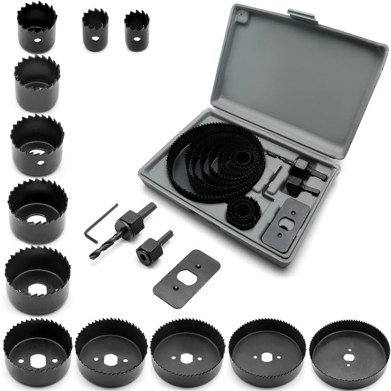 Jersvimc 16 Piece Hole Saw Kit with Mandrel Hex 345 Hole Cutter Set Round Hole Drill Bit Set for Wood Plastic Drywall PVC Corn