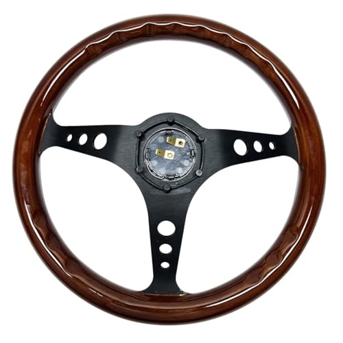 Hiracing 14inch Universal Classic Wood Grain Steering Wheel Brushed 3 Spoke 1.5inch Depth Racing Steering Wheel with Horn Button 6 bolts(wood-09) - Image 2