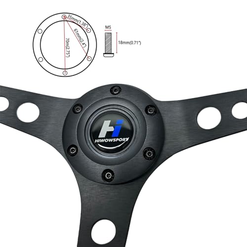 Hiracing 14inch Universal Classic Wood Grain Steering Wheel Brushed 3 Spoke 1.5inch Depth Racing Steering Wheel with Horn Button 6 bolts(wood-09) - Image 4