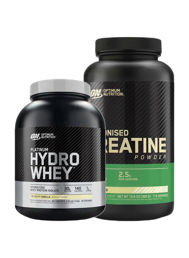 Optimum Nutrition عرض حزمة حصرية - على بلات هايدرو واي جي إف فانيلا 3.52 رطل ومسحوق الكرياتين المجهرية بدون نكهة 300 جرام 115 حصة - Image 1