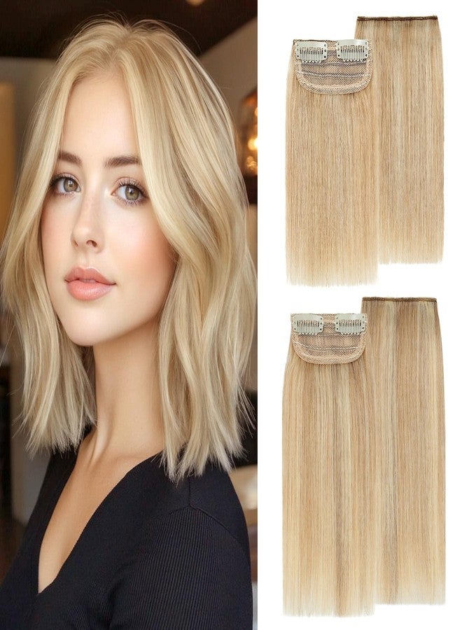 S-noilite 4 pieces Clip In Short Hair Extensions 100% Remy Human Hair Invisible Mini Short Clip in Hairpiece for Women with Thinning Hair Gold Blonde Mixed Bleach Blonde - Image 1