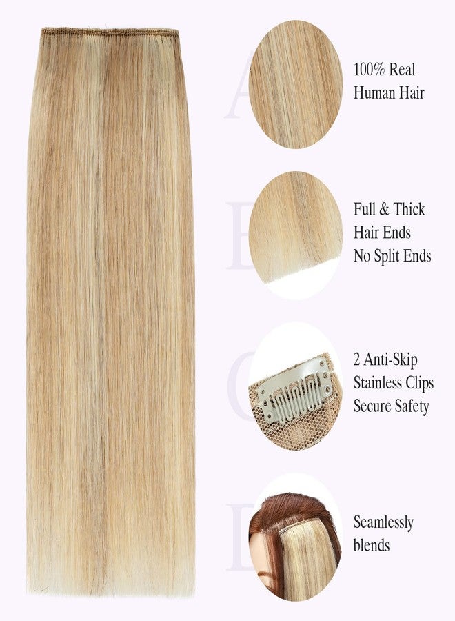S-noilite 4 pieces Clip In Short Hair Extensions 100% Remy Human Hair Invisible Mini Short Clip in Hairpiece for Women with Thinning Hair Gold Blonde Mixed Bleach Blonde - Image 3