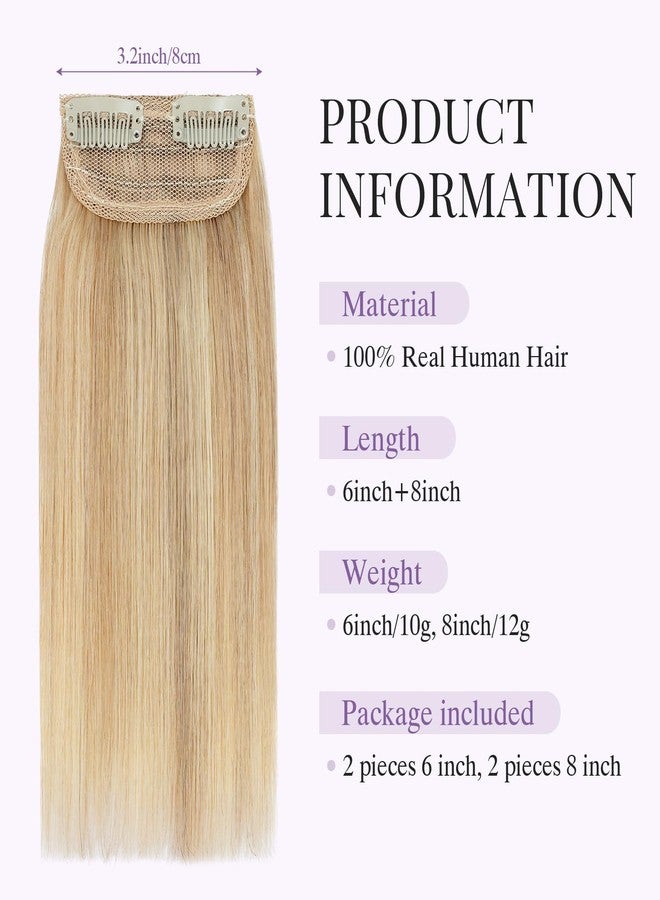 S-noilite 4 pieces Clip In Short Hair Extensions 100% Remy Human Hair Invisible Mini Short Clip in Hairpiece for Women with Thinning Hair Gold Blonde Mixed Bleach Blonde - Image 5